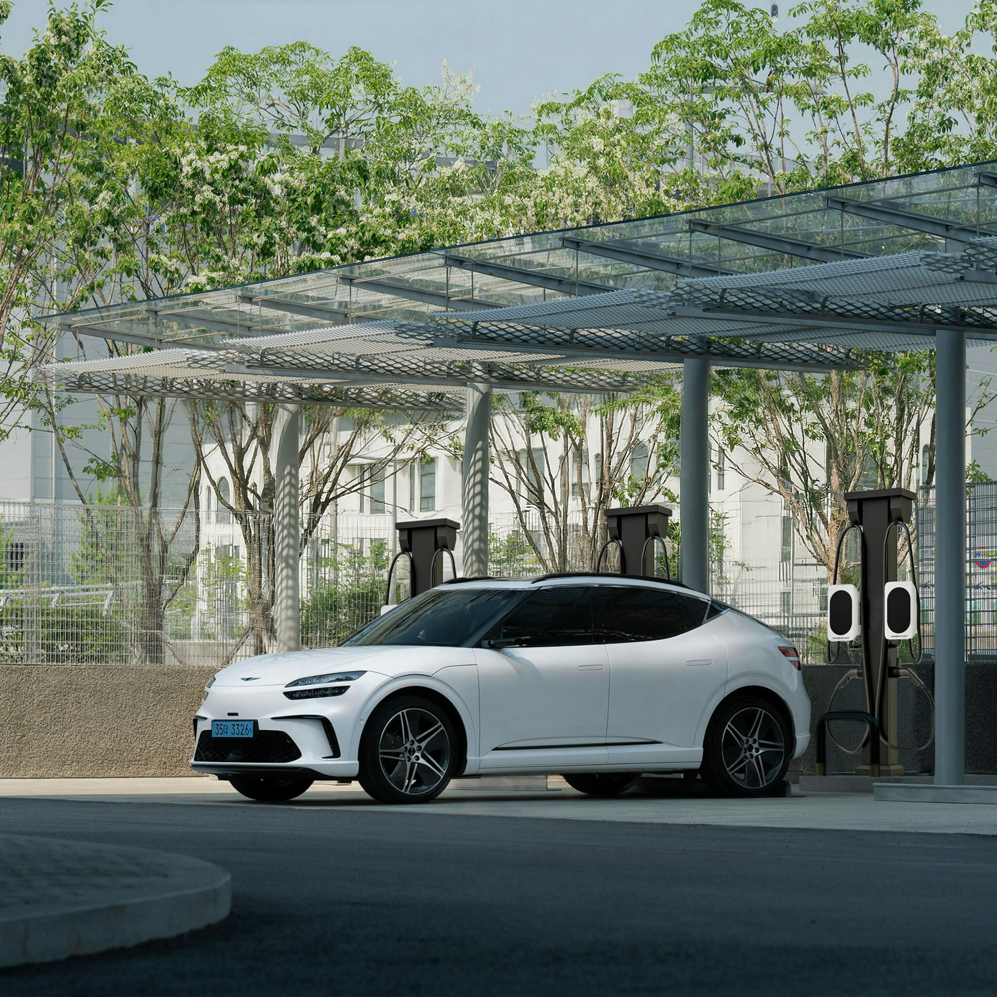 80A EV Charger on a pedestal